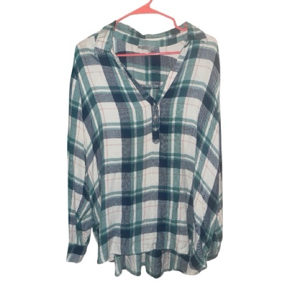 LOFT Tops - LOFT Teal and White‎ Plaid Button Down Shirt, flannel, xxl